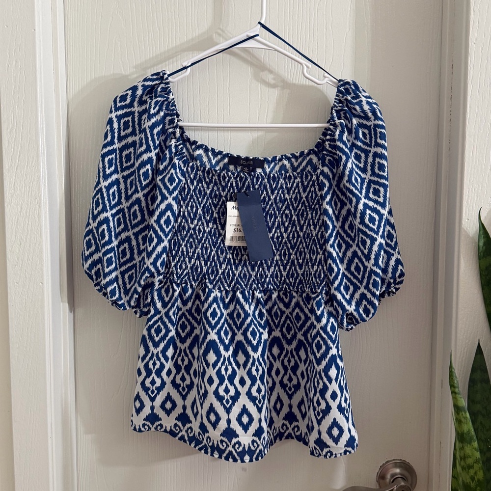 Blue Geometric Women's Top